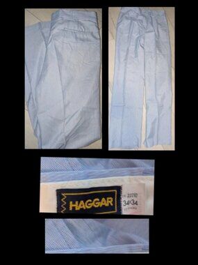 Vintage 1980s HAGGAR Blue White Striped Light Weight Pants Sz 34 x 34